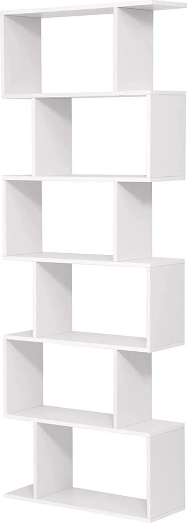 6 szintes könyvespolc és térelválasztó, nyitott tárolópolc, 70 x 24 x 190,5 cm, fehér