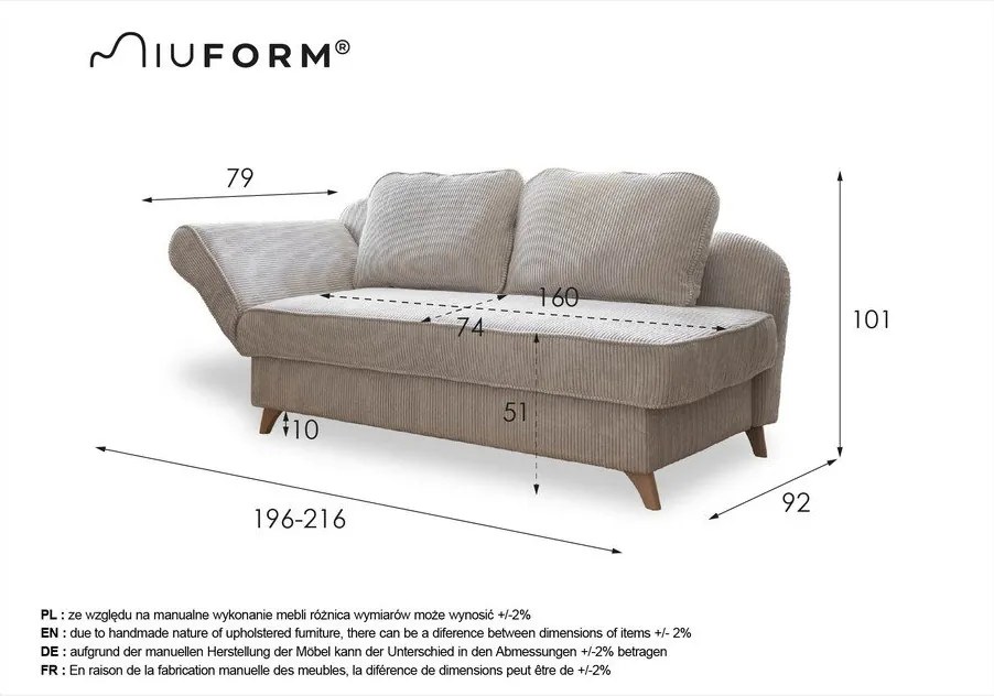 Szürke kordbársony heverő (bal oldali) Chic Charlotte – Miuform