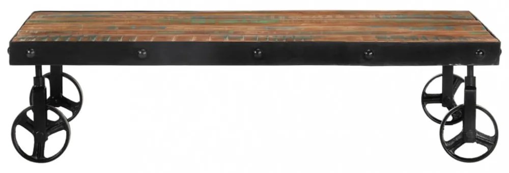 újrahasznosított fa dohányzóasztal kerekekkel 100x 60 x 26 cm