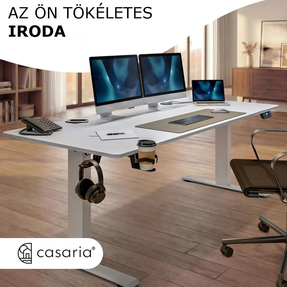FLEXI állítható magasságú irodai íróasztal, 140x70x72–117cm, fehér Casaria