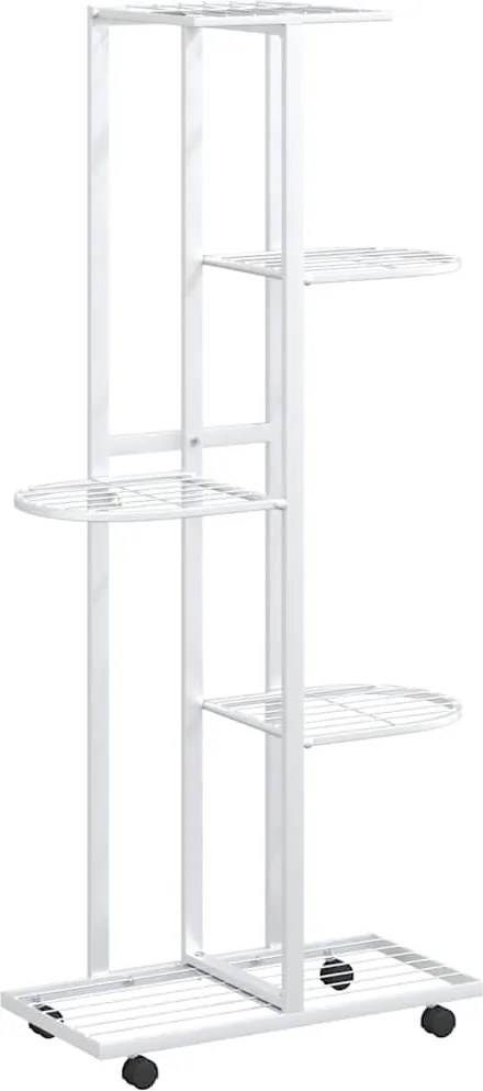 vidaXL 5 szintes fehér vas virágtartó állvány kerekekkel 44x23x100 cm