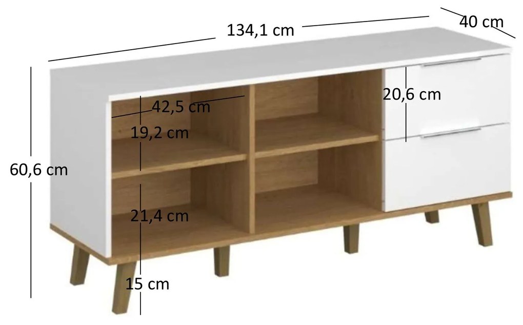 Komód Nickole 2S/134 (fehér + kőtölgy). 1053084