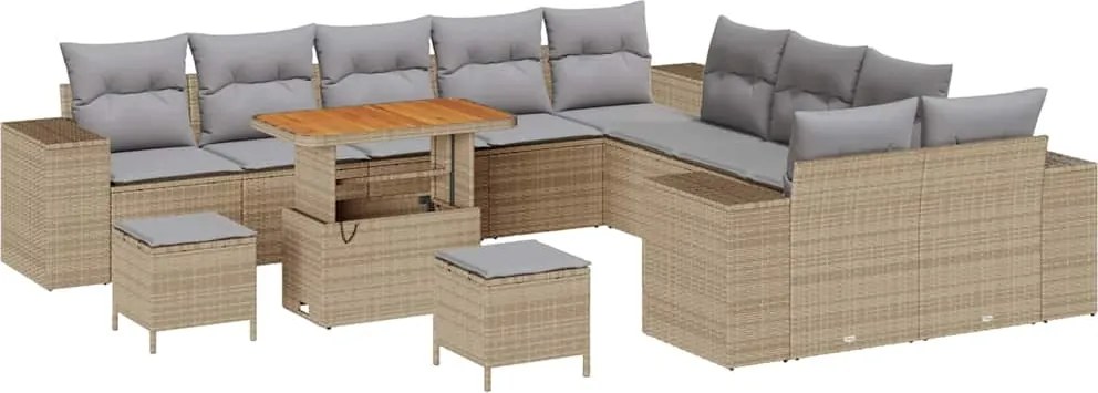 vidaXL Kerti Kanapé Szett 13 pcs Beige és Világosszürke polirattan