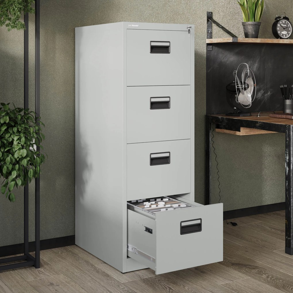 Fém irattartó szekrény, 4 fiókos SARA V4, 460 x 1320 x 620 mm, szürke