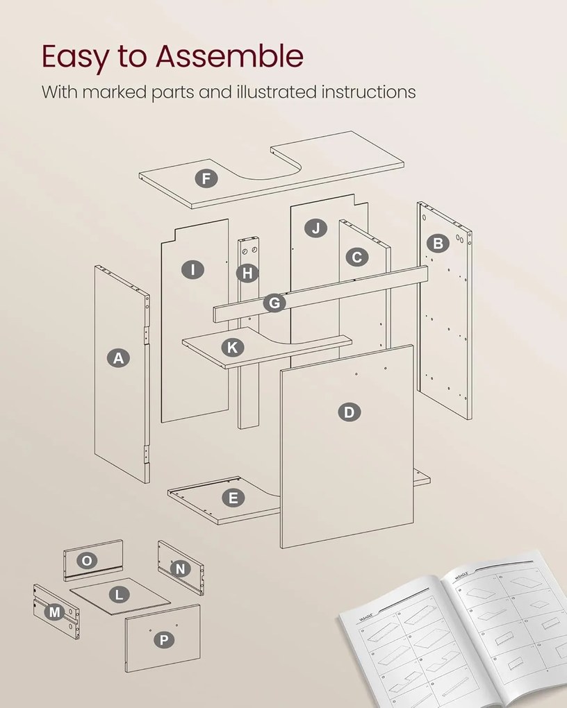 Mosdó Alatti Fürdőszoba Szekrény, 3 Fiókkal, 2 Rekesszel, 30 x 70 x 64 cm, Felhőfehér