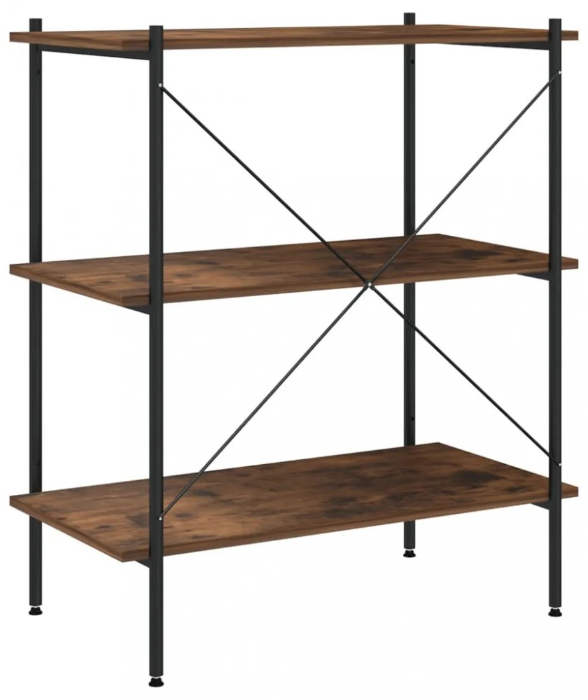 fekete és sötét faszínű 3 szintes polcrendszer 80x40x92 cm
