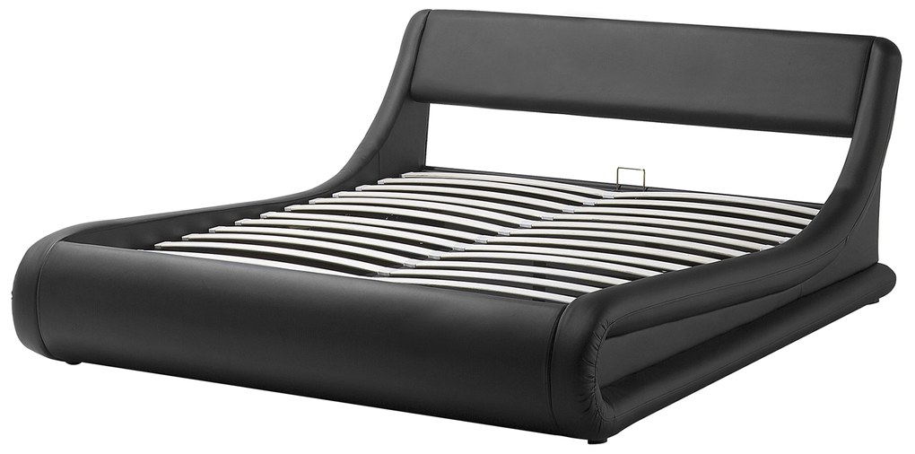 Fekete műbőr ágyneműtartós franciaágy 180 x 200 cm AVIGNON Beliani