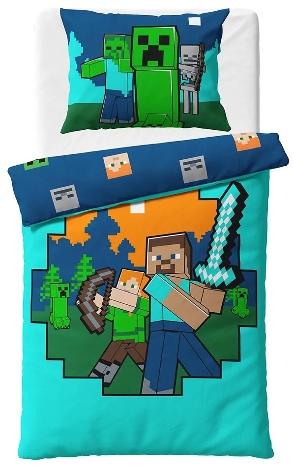 Gyermek ágynemű Minecraft Alex és Steve , 140 x200 cm, 70 x 90 cm, 140 x 200 cm, 70 x 90 cm