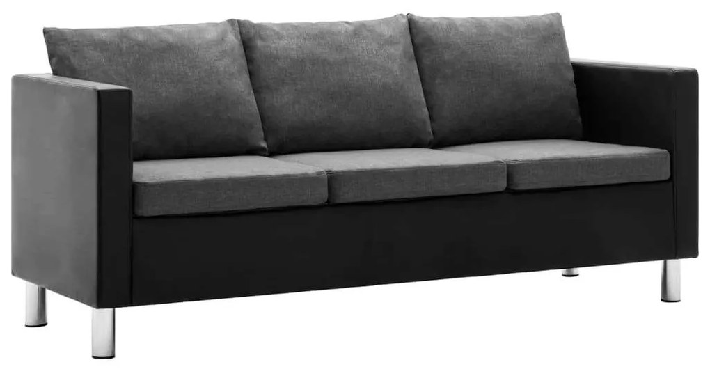 vidaXL háromszemélyes fekete-világosszürke műbőr kanapé