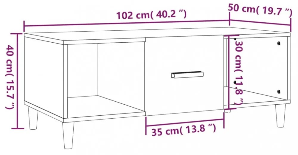 fekete szerelt fa dohányzóasztal 102 x 50 x 40 cm