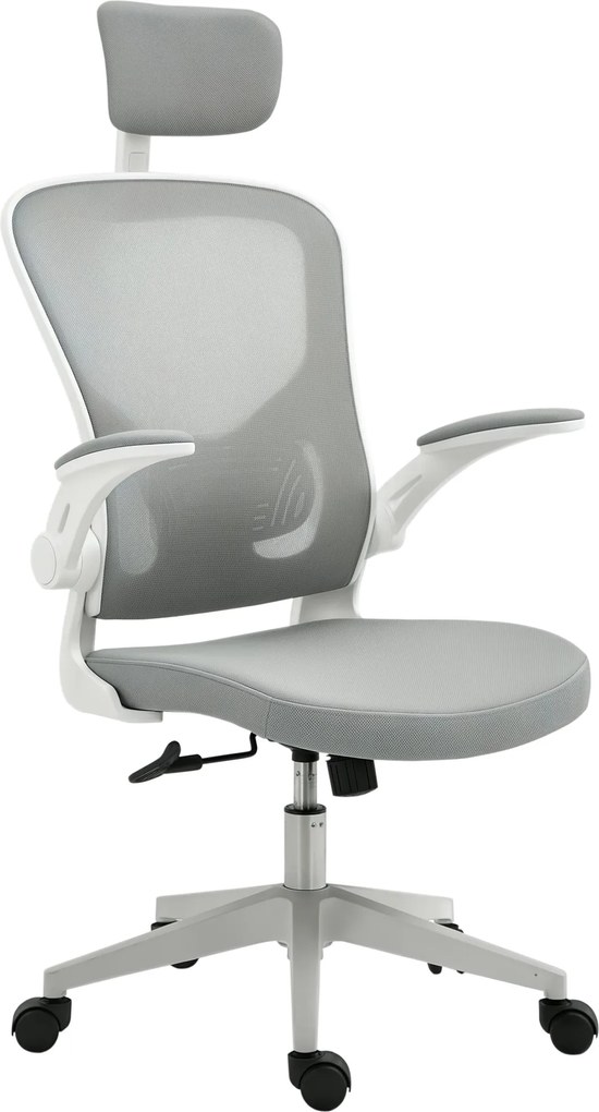 Vinsetto Ergonomikus Irodai Szék Hintázó Funkcióval, Magas Háttámla, Deréktámasz, Fejtámla, Összecsukható Karfák, Otthoni Iroda, Szürke, 65 x 64 x 114