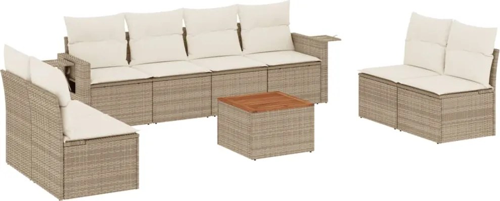 vidaXL 9 részes bézs polyrattan kerti ülőgarnitúra párnákkal