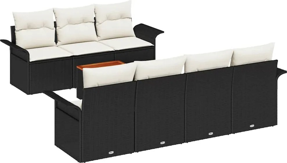 vidaXL Kerti Kanapé Szett párnával 8 pcs Fekete polirattan