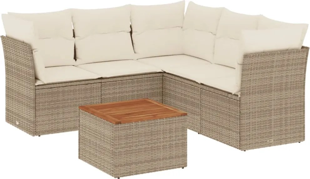 vidaXL 6 részes bézs polyrattan kerti ülőgarnitúra párnával