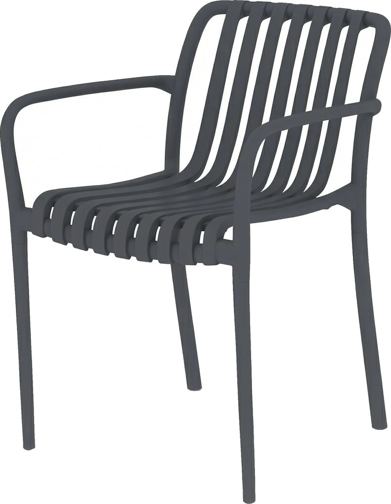Outsunny 4 darab egymásra rakható teraszszék – lamellás karfás, ergonomikus kültéri székek kertbe és erkélyre, 120 kg teherbírás, sötétszürke | Aosom