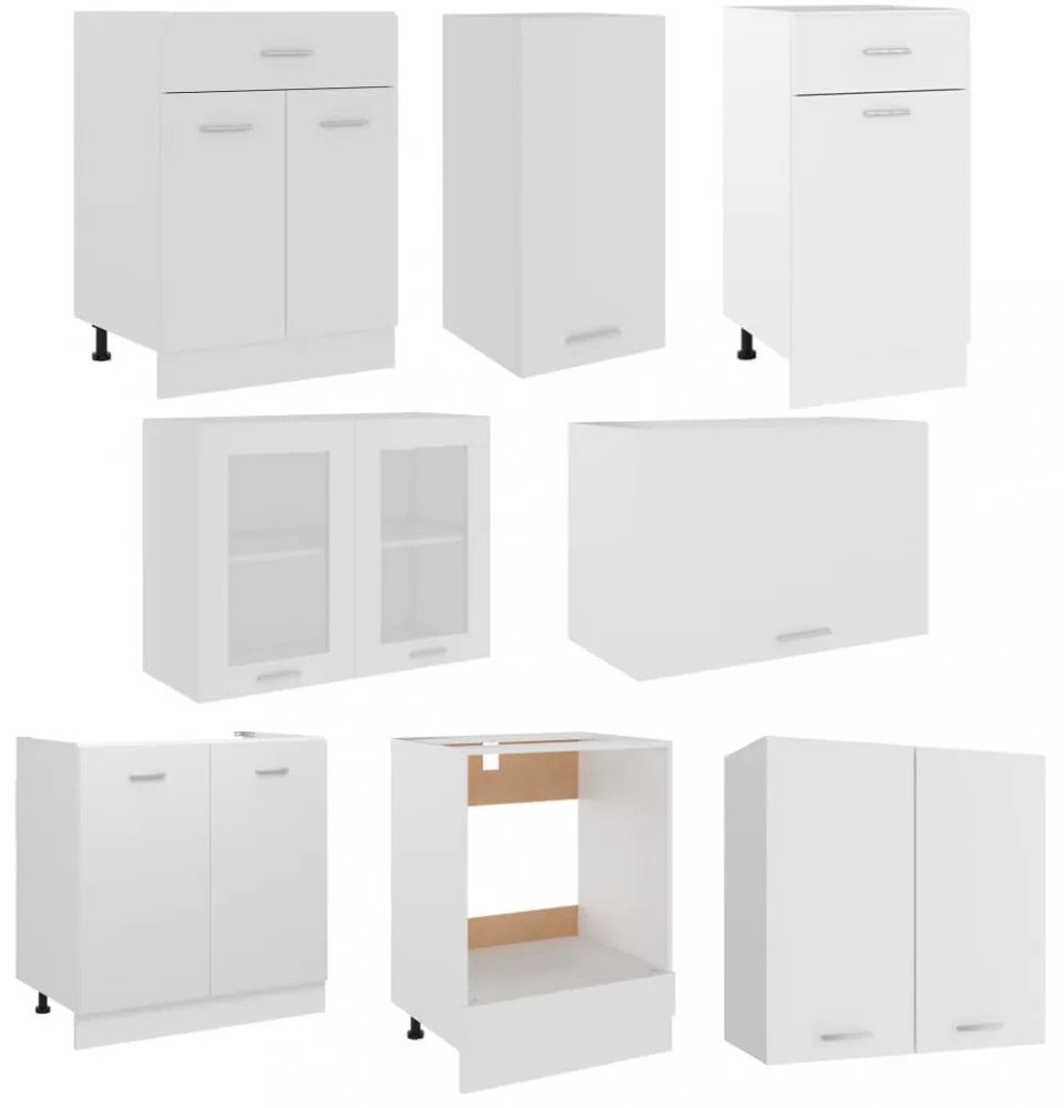 Lyon 8 részes fehér szerelt fa konyhai szekrénygarnitúra