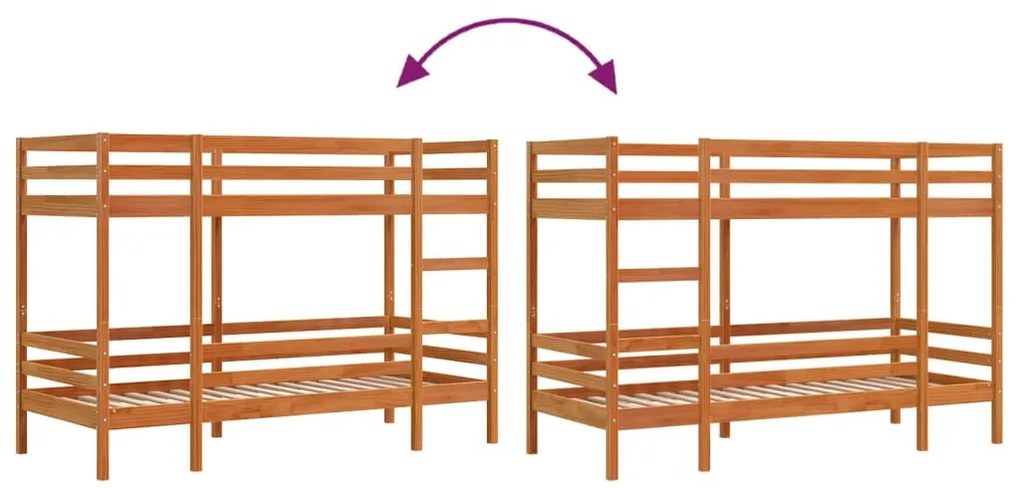 viaszbarna tömör fenyőfa emeletes ágy 90x190 cm