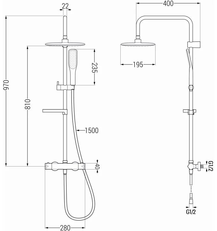 Mexen KX49 zuhanygarnitúra Kai termosztatikus csapteleppel, fekete-arany, 771504991-75