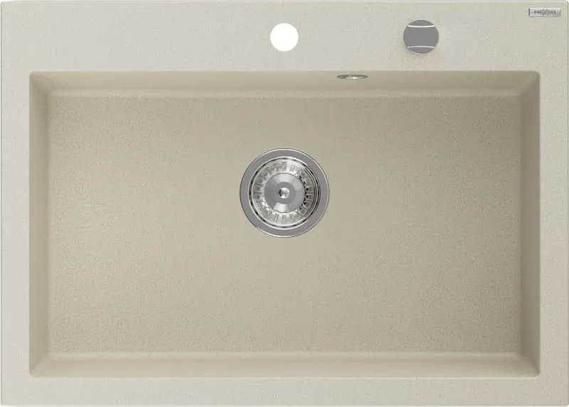 Mexen Elix gránit mosogató 1-medencés 700 x 500 mm, bézs, króm szifon - 6526701005-69