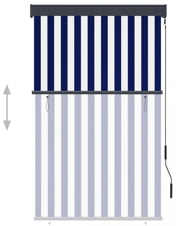 kék és fehér kültéri roló 100 x 250 cm