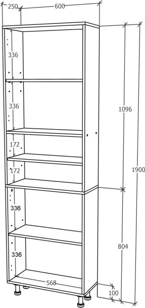 Zaria 4 ajtós fürdőszobai magasszekrény, Fényes fehér / Fehér, MDF, 60 x 27 x 190 cm