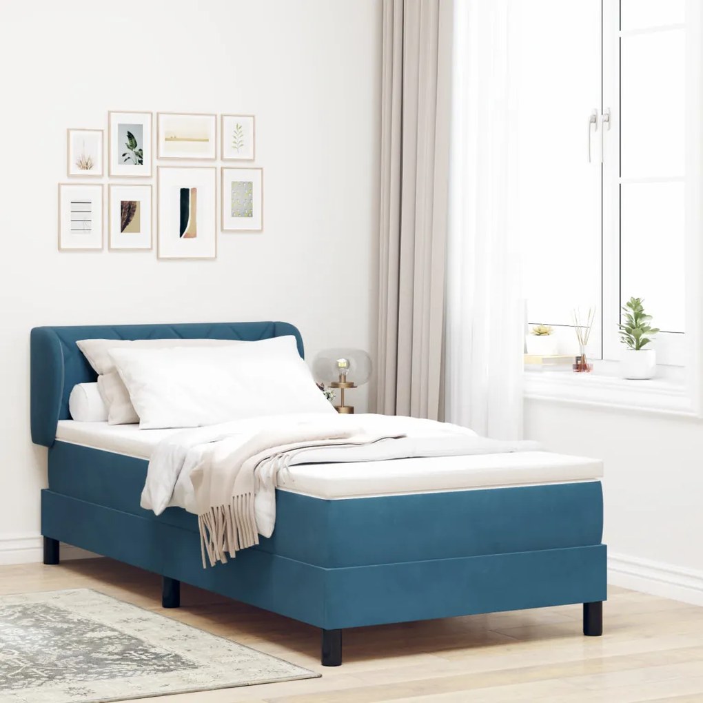 Boxspring Ágy Matraccal Sötétkék 90x200 cm Bársony