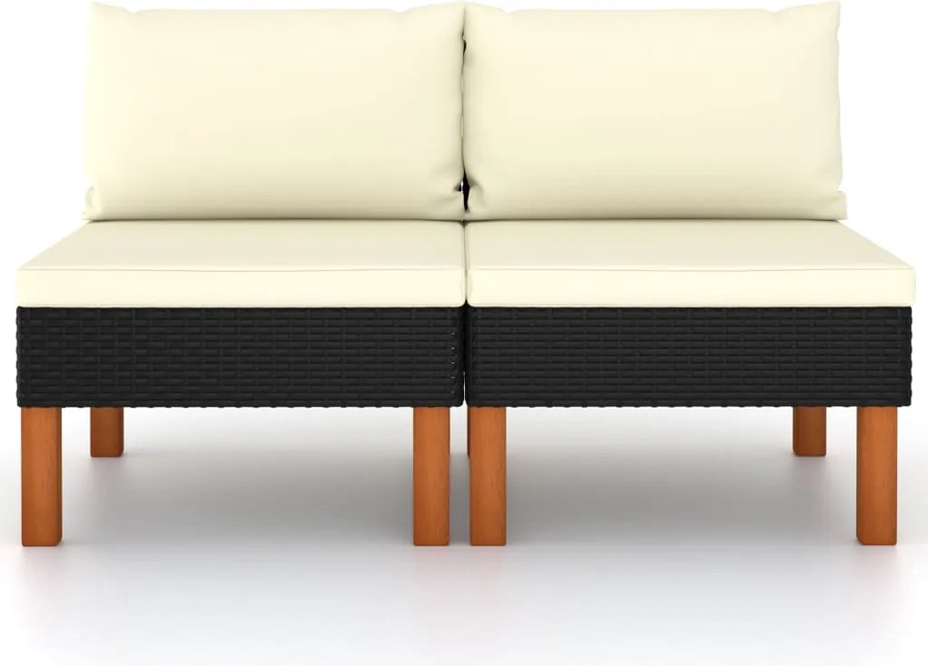 vidaXL 2 db polyrattan és tömör eukaliptuszfa középső kanapé