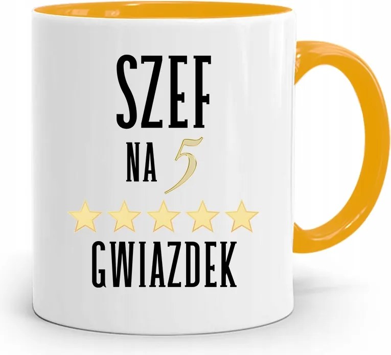 Sárga Bögre Ajándék Főnöknek 5 Csillagos Nyomtatott Fényképpel