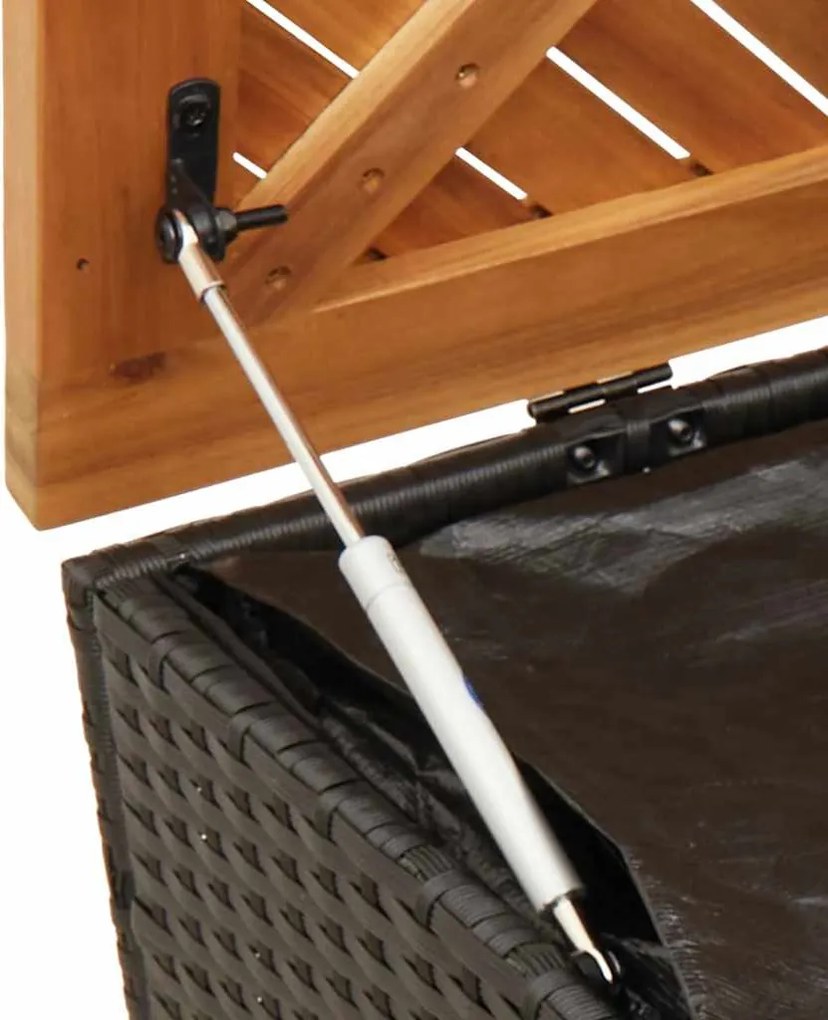 Fekete Polyrattan És Akácfa Kerti Tárolóláda 220 X 50 X 54 Cm