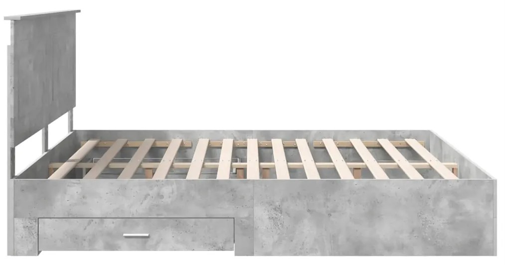vidaXL Ágykeret fejtámlával fiókkal Beton Szürke 200 x 200 cm Faanyag