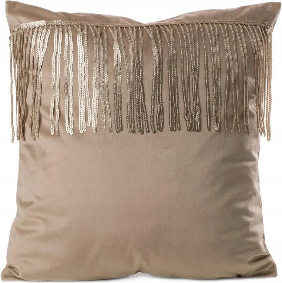 Párnahuzat 45x45 bézs velúr, csillogó flitterekkel díszítve