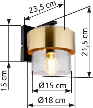 Globo 15560W Falikar fém fekete váz, üveg búra réz dekor gyűrűvel. SzxM: 180x215mm, AL: 235mm, exkl. 1x E27 60W 230V