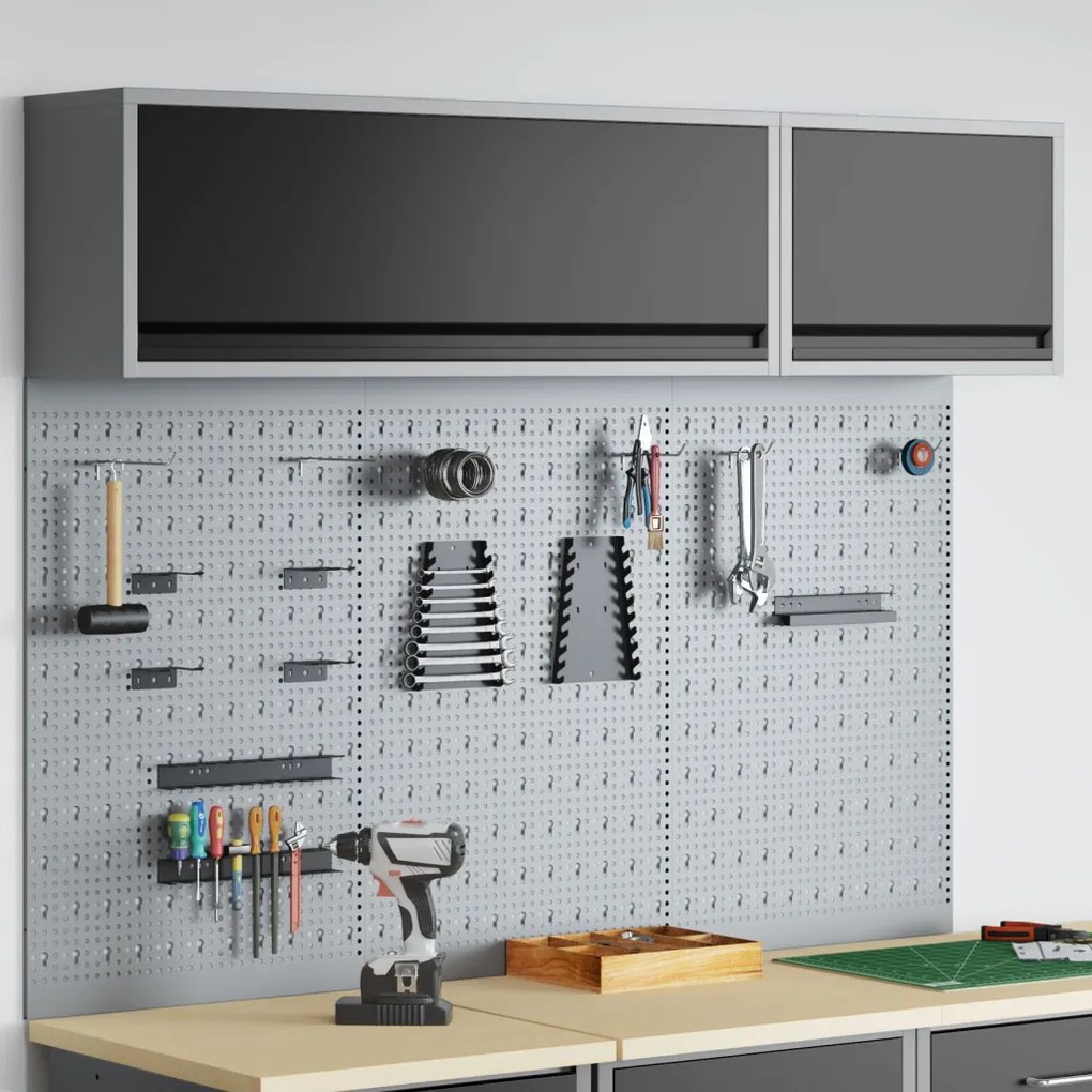 5 Darabos Szerszám Szekrény és Pegboard Készlet Fali Fekete Fém