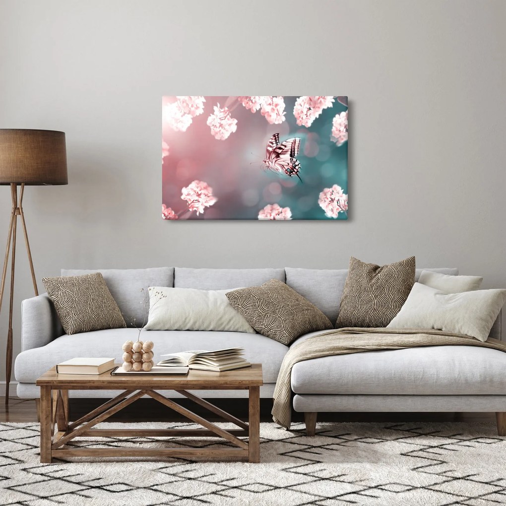 Kép - pillangó a virágok között (90x60 cm)