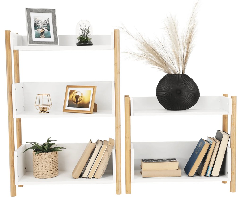 3 polcos állvány, természetes bambusz/fehér, BALTIKA TYP 2