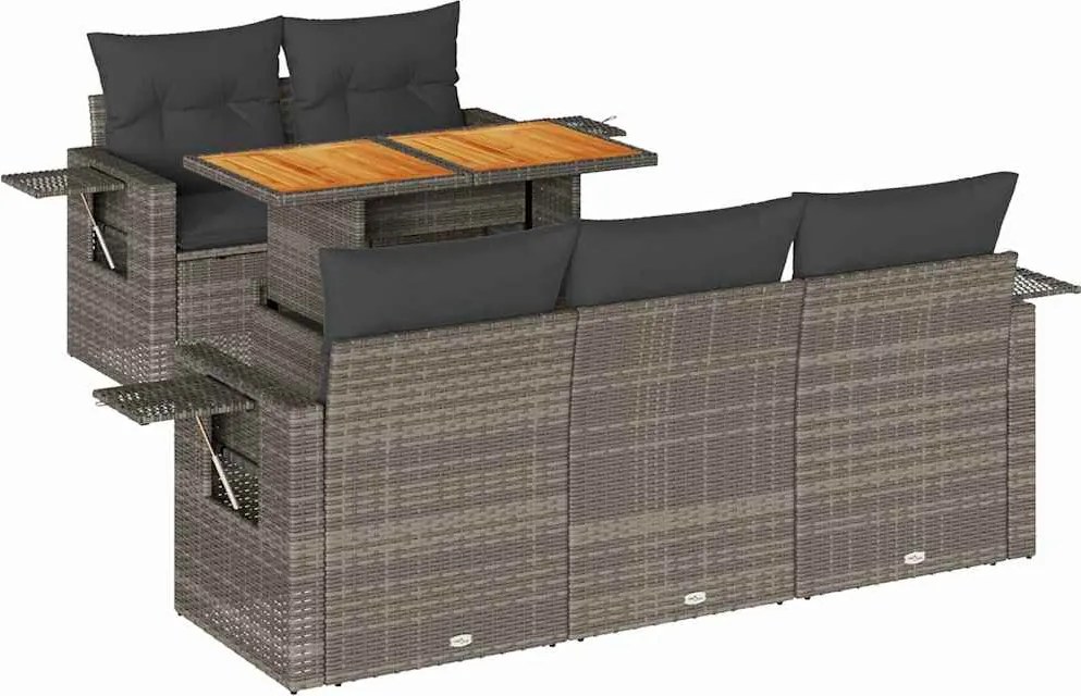 vidaXL 6 részes szürke polyrattan kerti ülőgarnitúra párnákkal