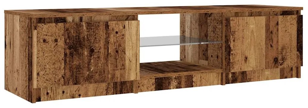 antik fa színű szerelt fa TV-szekrény LED-ekkel 140x40x35,5 cm