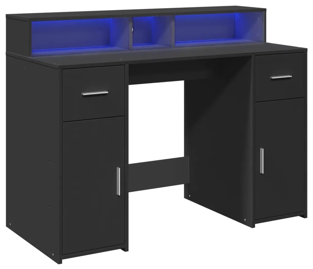 fekete szerelt fa íróasztal LED-világítással 120 x 55 x 91 cm