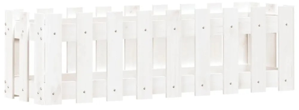 fehér tömör fenyőfa kerti magaságyás kerítéssel 100x30x30 cm