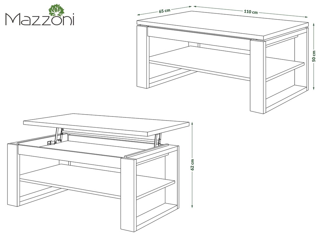 Mazzoni NUO Artisan Tölgy/Bézs (Pezsgő) - MODERN DOHÁNYZÓASZTAL MEGEMELHETŐ ASZTALLAPPAL