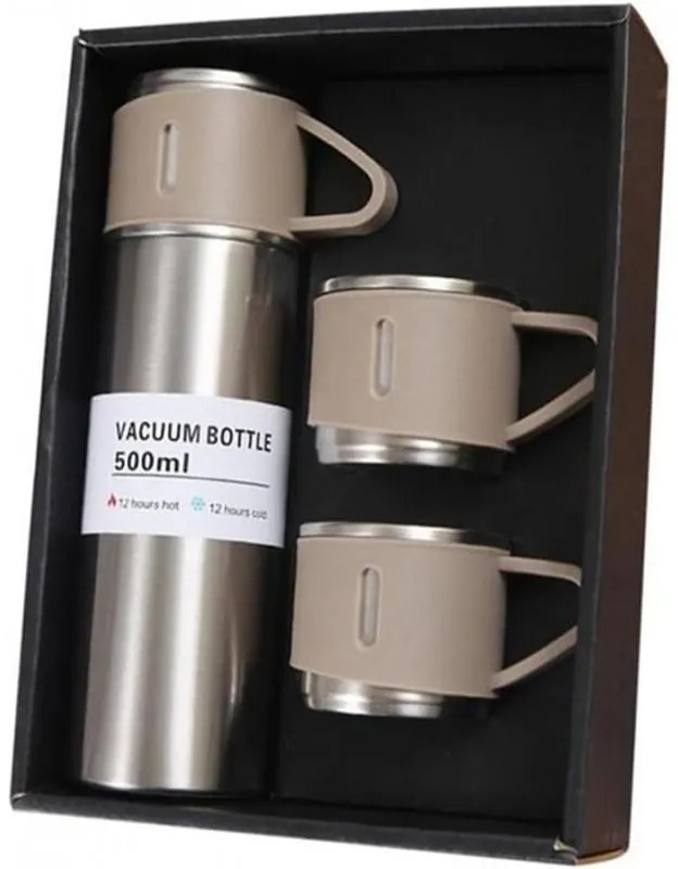 Termosz 500 ml 3 csészével HOT&COLD, bézs