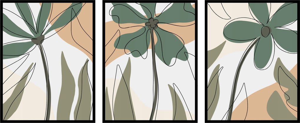 Poszter szett 3db 40x50cm virágok növények grafika botanika zöld