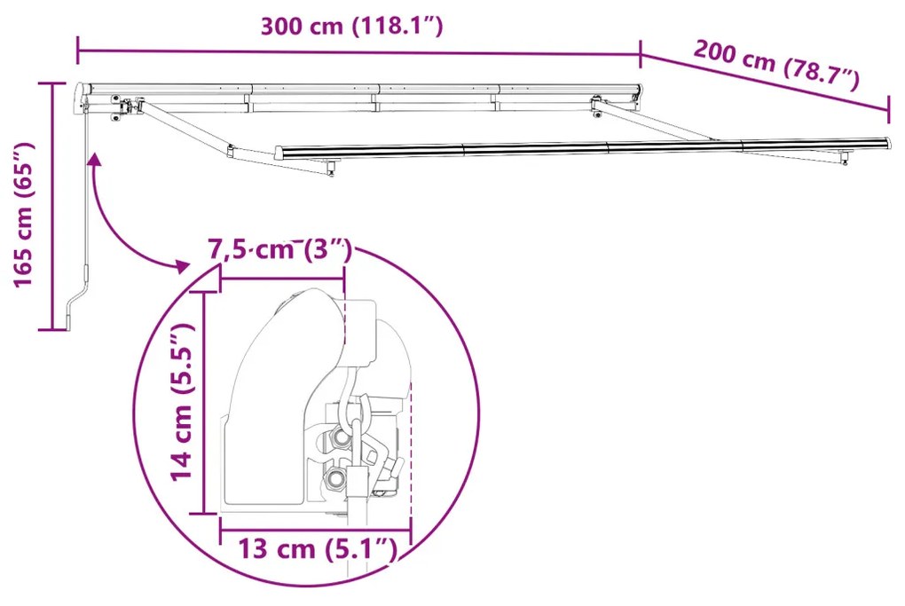 Kihúzható Kézi Működésű 3x2 cm Fém Napernyő Váz