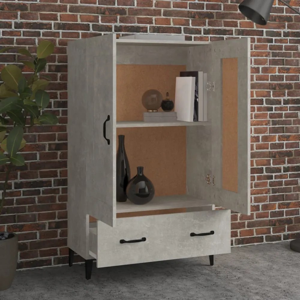 betonszürke szerelt fa magasszekrény 70 x 31 x 115 cm