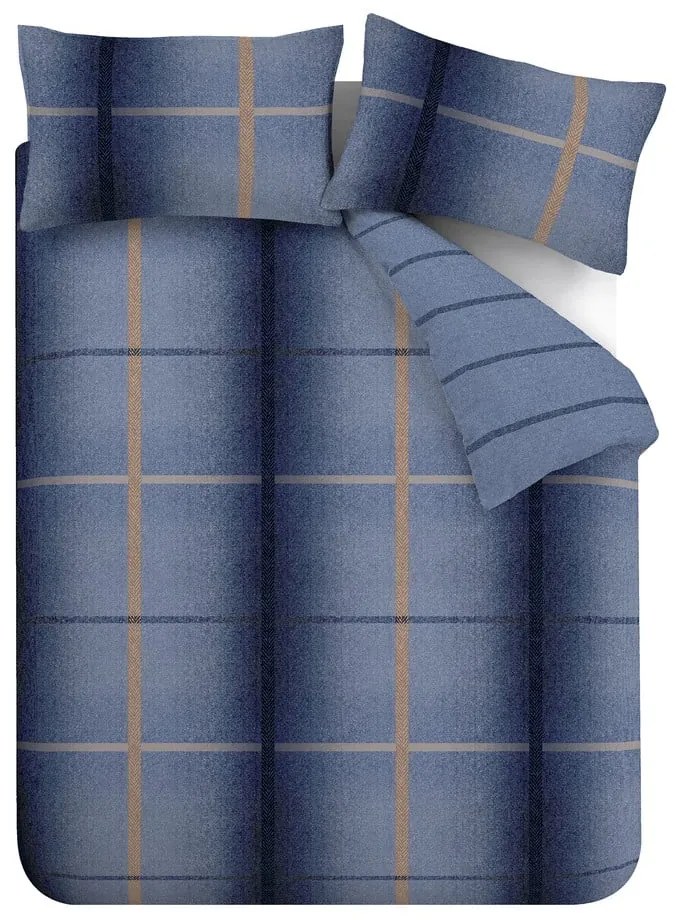 Sötétkék kétszemélyes-hosszabbított flanel ágyneműhuzat 230x220 cm Melrose Tweed Check – Catherine Lansfield