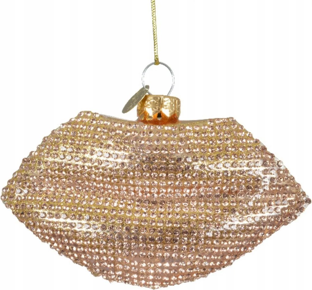 Üveggömb arany ajkak flitterekkel 6,3cm