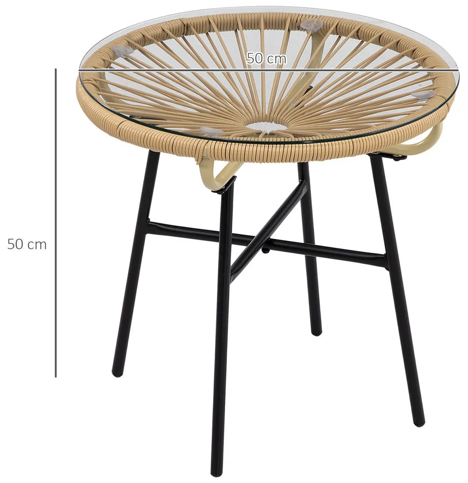Kerti bisztró asztal, kerek asztal, rattan, barna, 50 x 50 x 50 cm