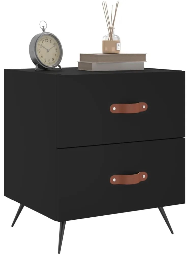 2 db fekete szerelt fa és vas éjjeliszekrény 40 x 35 x 47,5 cm