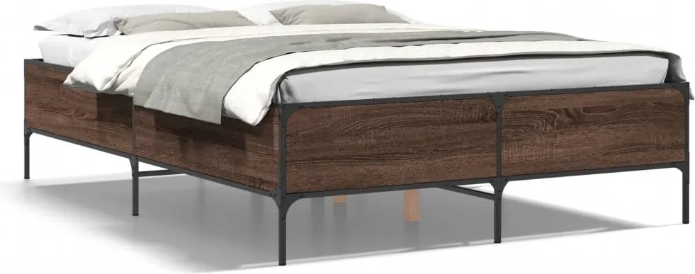 vidaXL barna tölgyszínű szerelt fa és fém ágykeret 120 x 190 cm