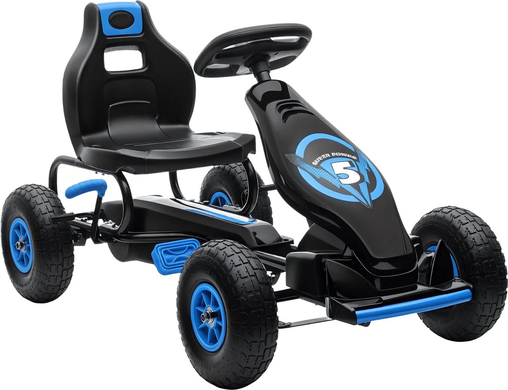 HOMCOM Go-Kart, Gyerekjármű Állítható Üléssel, Pedálos Autó Gumi Kerekekkel, Pedál és Fékrendszer, Go Kár Ma 5-12 Éves Gyerekeknek, Kültéri, Kék | Aos